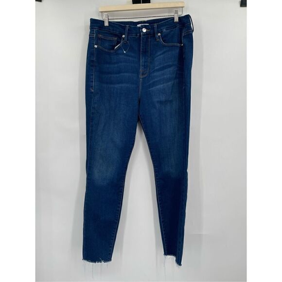Good American Blue High Rise Good Waist Raw Edge Skinny Denim Jeans Size 18 - Picture 1 of 6